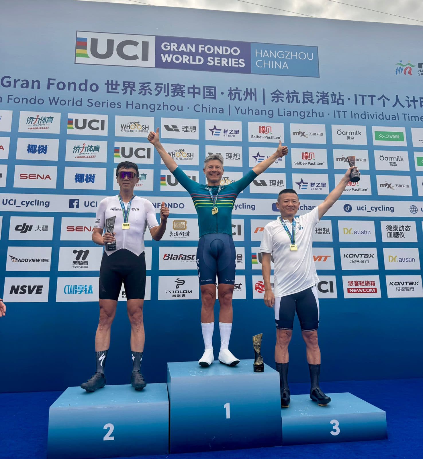 Yaroslav winning the UCI Gran Fondo World Series Hangzhou Qiandao Lake ITT 50-55 age group.